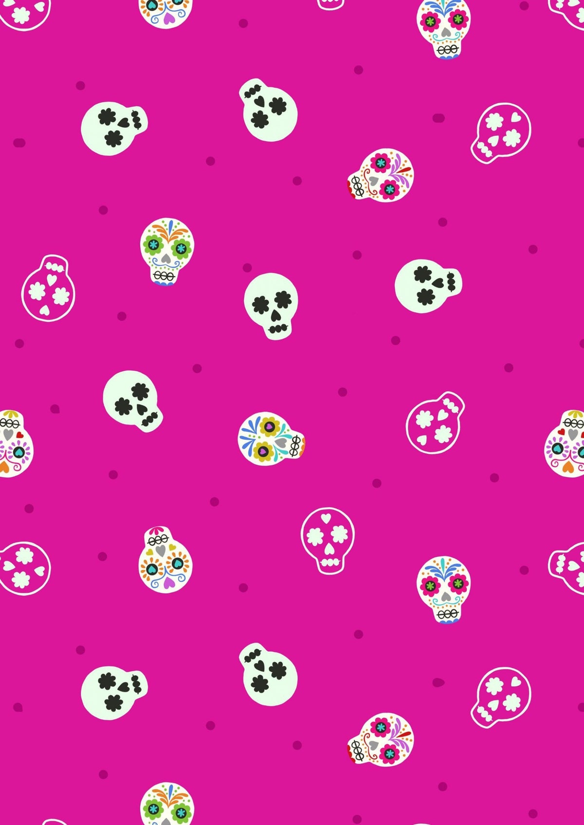 Lewis & Irene Small Things Glow Fabric Collection Glowing Sugar Skulls on Bright Pink Premium 100% Cotton Fabrics