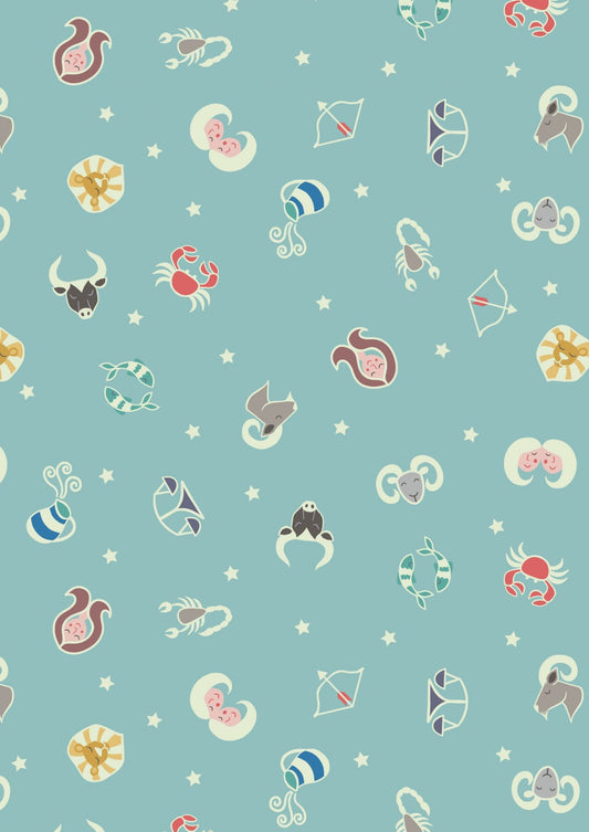 Lewis & Irene Small Things Glow Fabric Collection Glowing Star Signs on Dreamy Blue Premium 100% Cotton