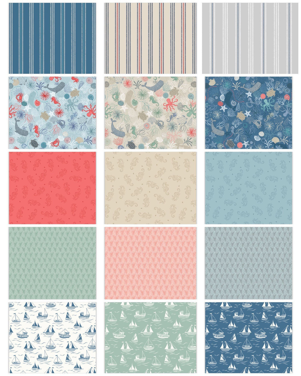 Lewis & Irene Thalassophile Fabric Collection Coastal Stripe on Light Grey Premium 100% Cotton Quilt Shop Quality Fabrics