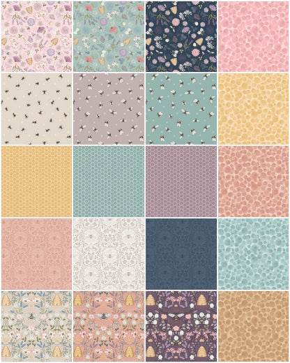 Lewis & Irene Queen Bee Fabric Collection Bee Floral on Light Duck Egg A504.2
