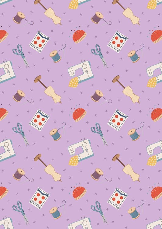 Lewis & Irene Small Things Crafts Fabric Collection Dressmaking on Light Purple Premium 100% Cotton Quilt Shop Quality Fabrics
