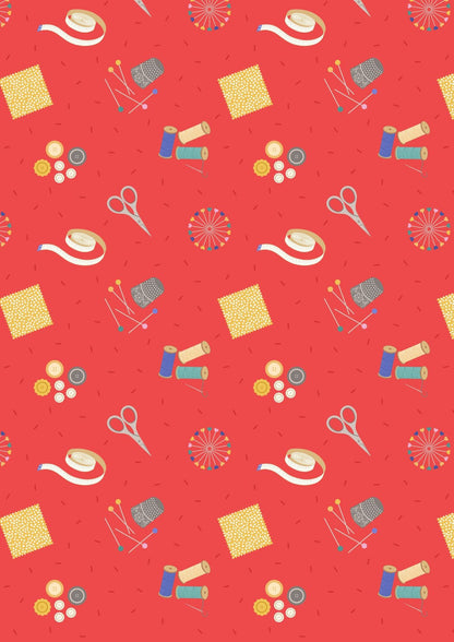 Lewis & Irene Small Things Crafts Fabric Collection Sewing on Red Premium 100% Cotton Quilt Shop Quality Fabrics