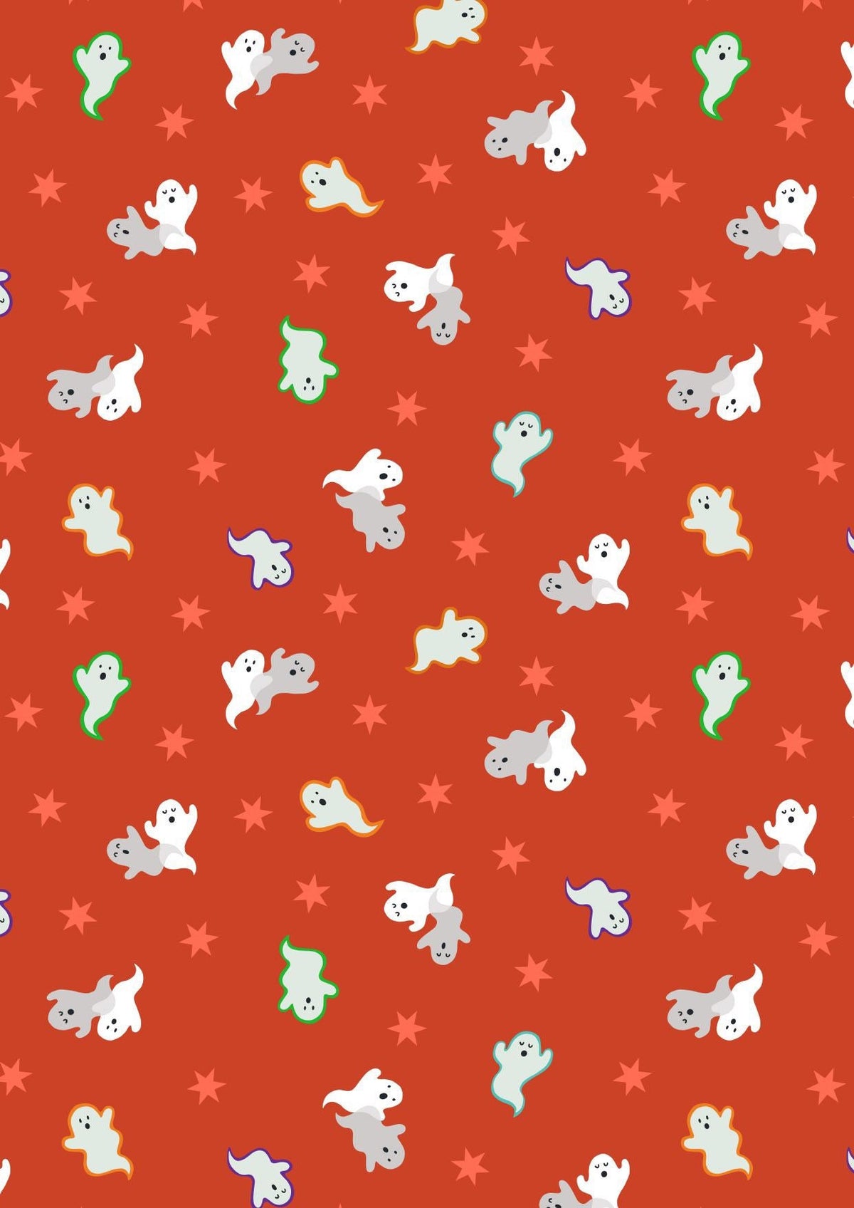 Lewis & Irene Castle Spooky Fabric Collection Glowing Spooky Ghosts on Orange A573.1