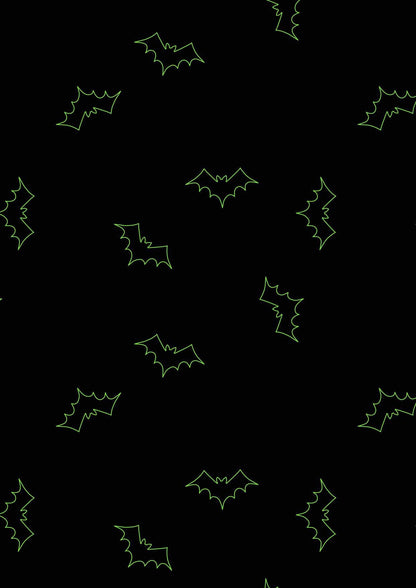 Glow-In-The-Dark Lewis & Irene Castle Spooky Fabric Collection Glowing Bats on Black Authentic Premium 100% Cotton Fabrics