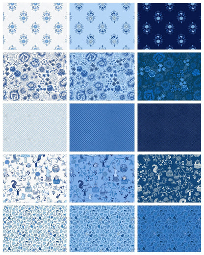 Lewis & Irene Tea Time Fabric Collection Little Bird Roses on Dark Blue Authentic Premium 100% Cotton Quilt Shop Quality Fabrics