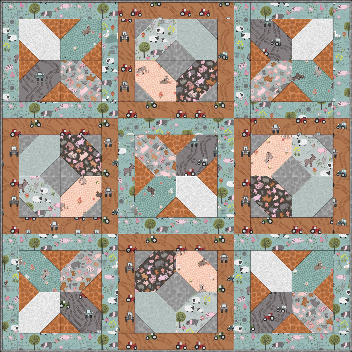 Lewis & Irene Piggy Tails Fabric Collection Piggy Tails Playmat Kit #2 Finished Size 42”x42” Premium 100% Cotton Fabrics