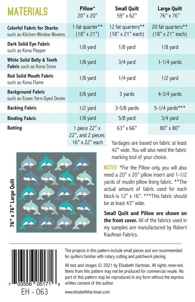 Elizabeth Hartman Social Sharks Pattern - 3 Size Variations Per Pattern