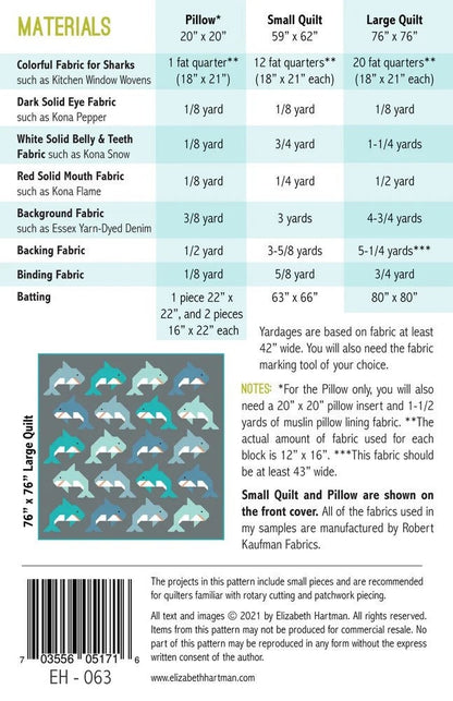 Elizabeth Hartman Social Sharks Pattern - 3 Size Variations Per Pattern