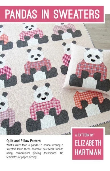 Elizabeth Hartman Pandas in Sweaters Pattern - 3 Size Variations Per Pattern