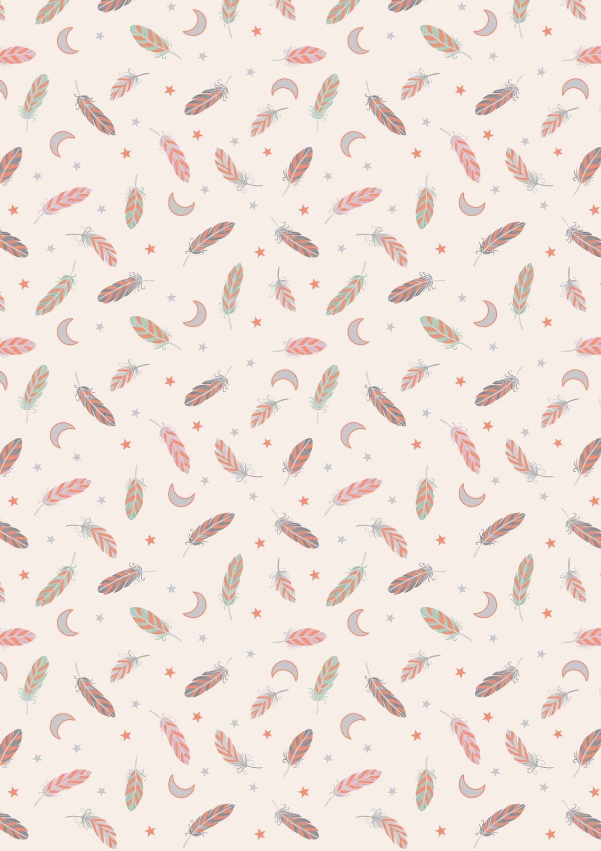Lewis & Irene Enchanted Fabric Collection Metallic Copper Feathers and Stars on Cream A545.1