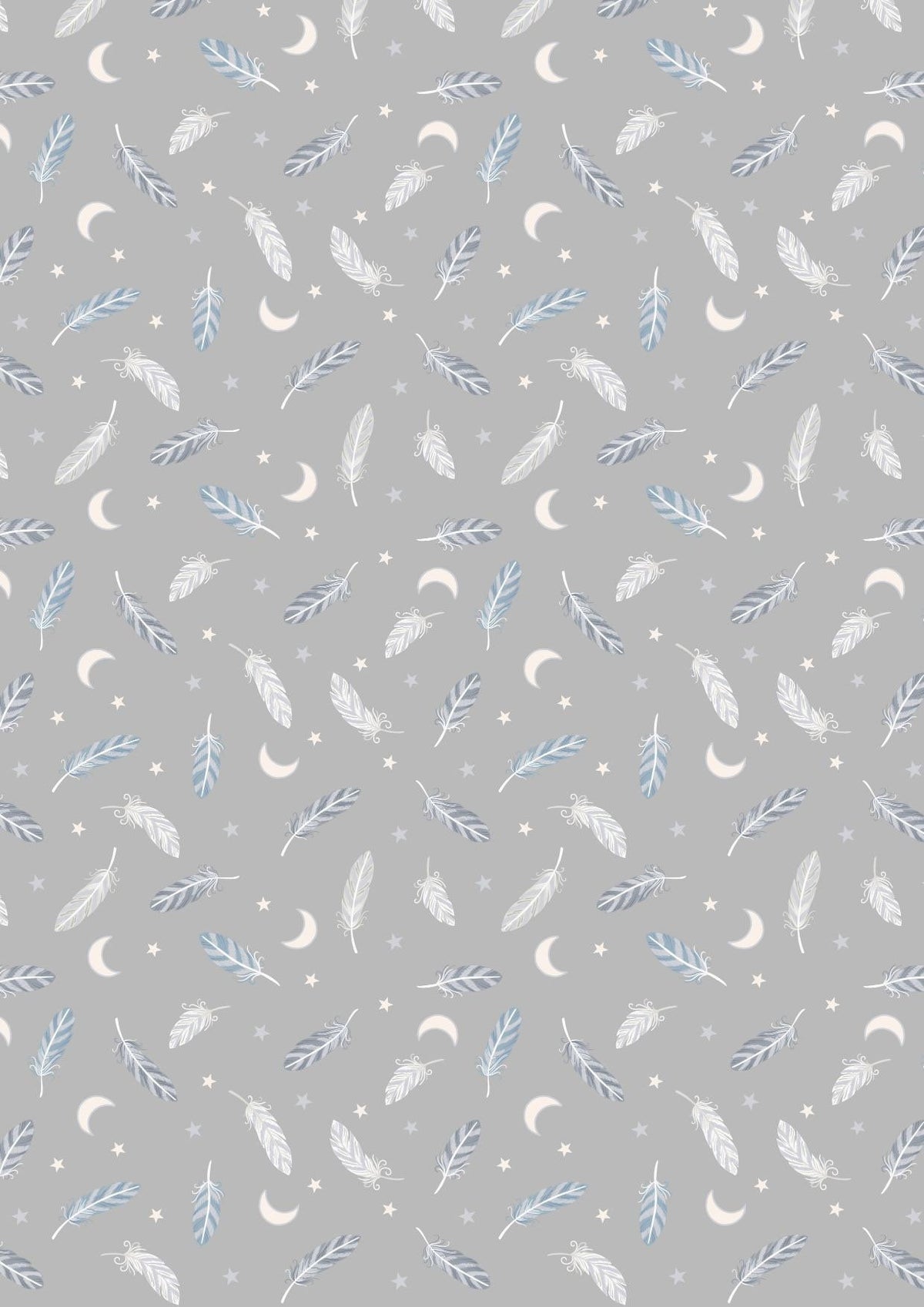 Lewis & Irene Enchanted Fabric Collection Metallic Silver Feathers & Stars on Grey A545.2