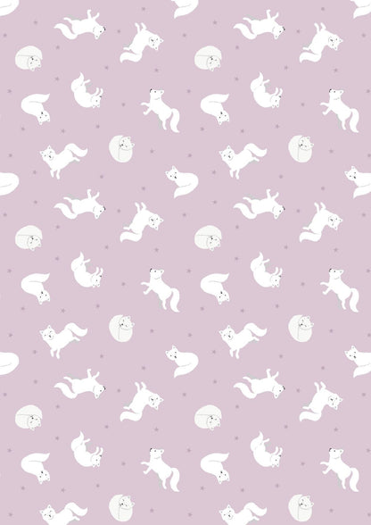 Lewis & Irene Small Things Polar Animals Fabric Collection Pearlescent Arctic Fox on Winter Pink Authentic Premium 100% Cotton Fabrics