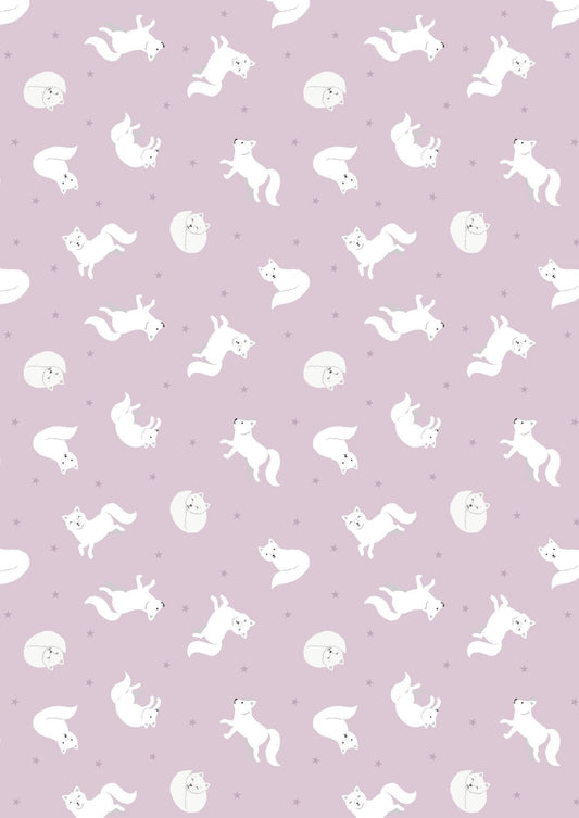 Lewis & Irene Small Things Polar Animals Fabric Collection Pearlescent Arctic Fox on Winter Pink Authentic Premium 100% Cotton Fabrics