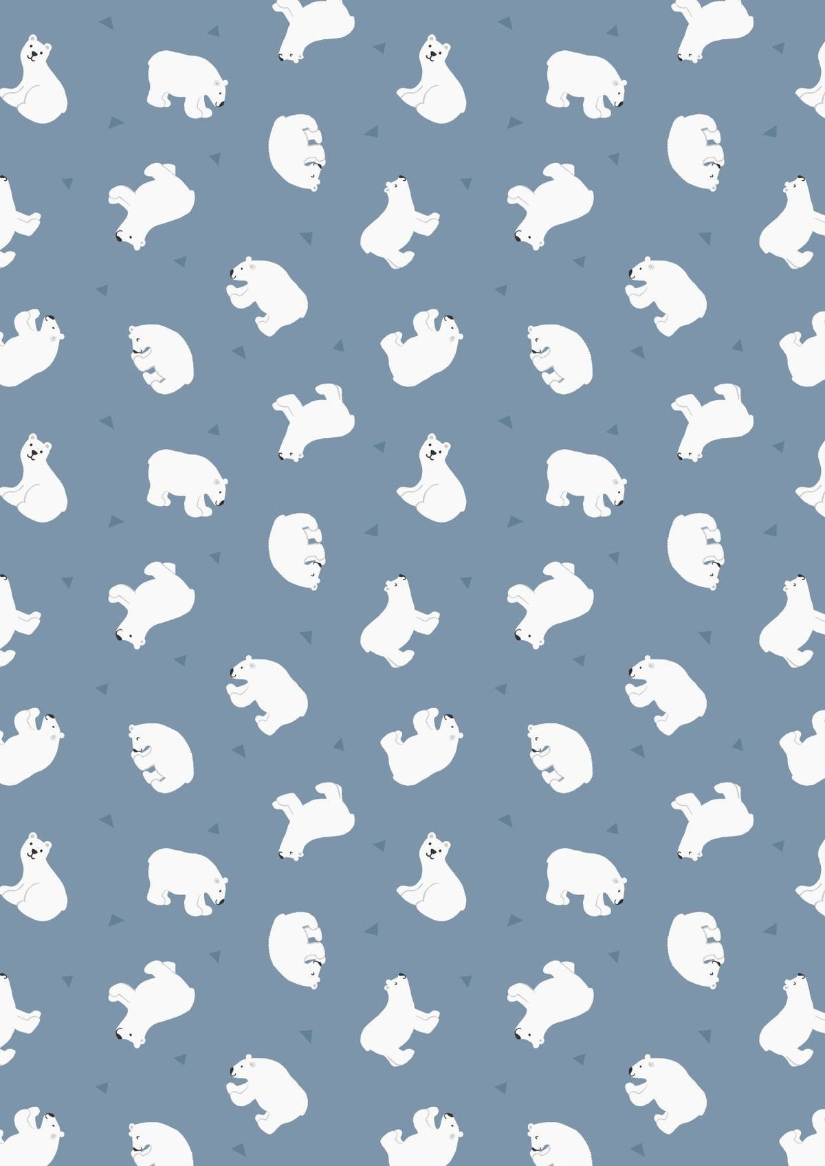 END OF BOLT 19" Lewis & Irene Small Things Polar Animals Fabric Collection Pearlescent Polar Bears on Light Denim Premium 100% Cotton Fabric