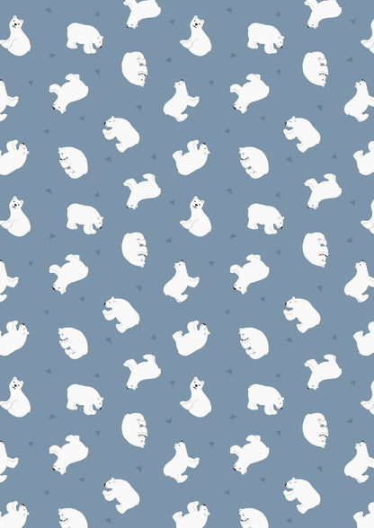 END OF BOLT 19" Lewis & Irene Small Things Polar Animals Fabric Collection Pearlescent Polar Bears on Light Denim Premium 100% Cotton Fabric