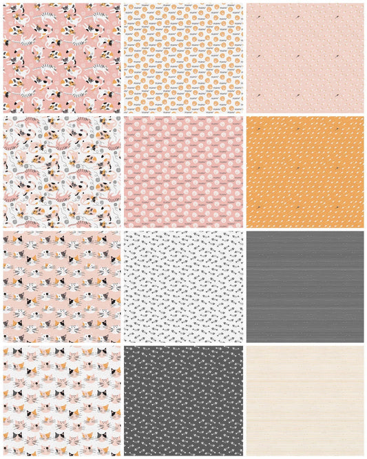 END OF BOLT 14" Paintbrush Studio Tails & Whiskers Fabric Collection Cat Ears on Cream Authentic Premium 100% Cotton Fabrics