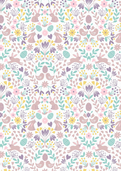 Lewis & Irene Spring Treats Fabric Collection Mirrored Bunnies and Chicks on Cream Premium 100% Cotton Quilt Shop Quality Fabrics