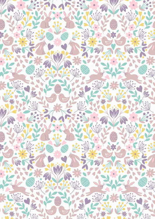 Lewis & Irene Spring Treats Fabric Collection Mirrored Bunnies and Chicks on Cream Premium 100% Cotton Quilt Shop Quality Fabrics