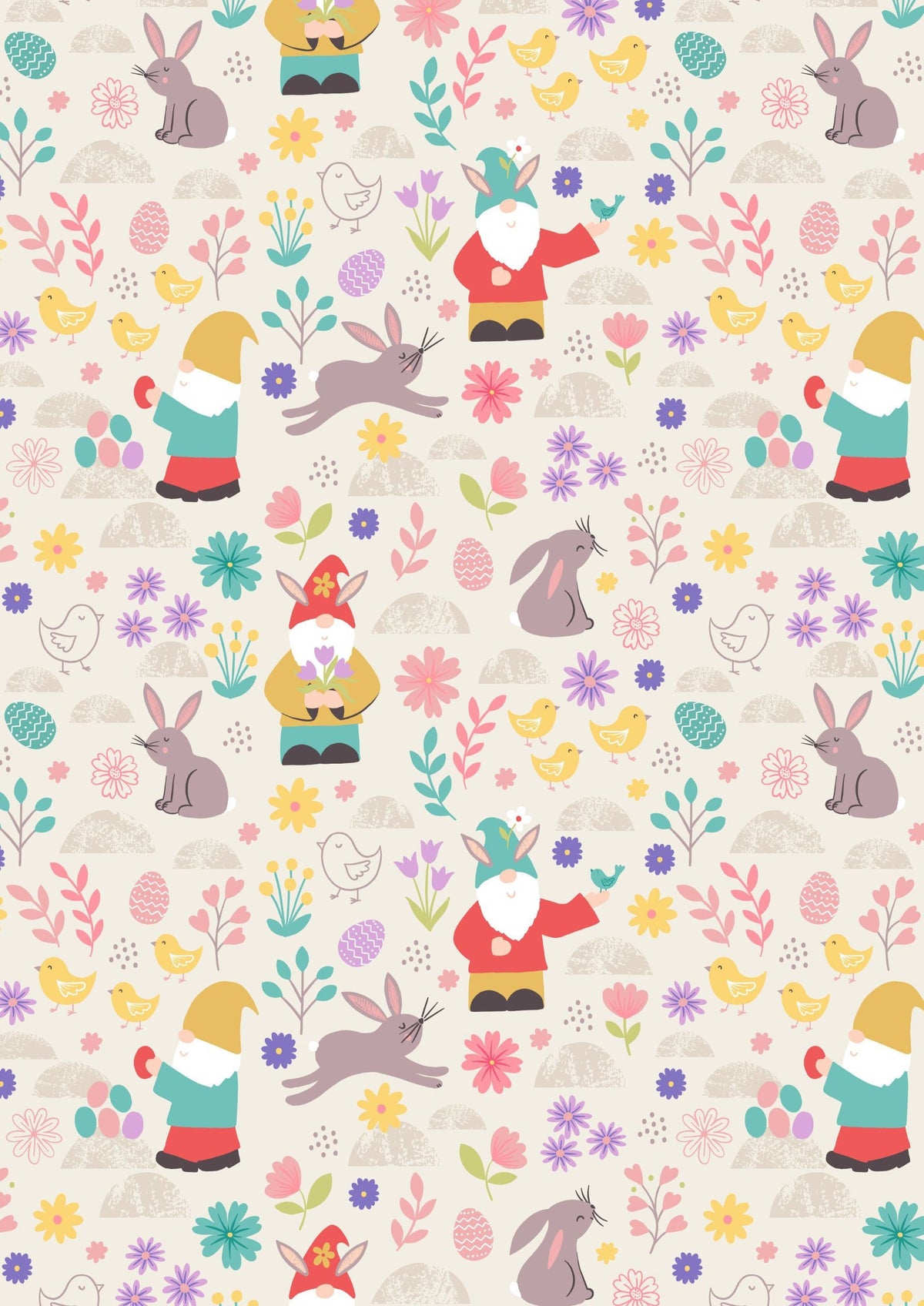 Lewis & Irene Spring Treats Fabric Collection Spring Gnomes on Cream Premium 100% Cotton Quilt Shop Quality Fabrics