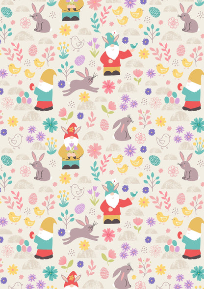 Lewis & Irene Spring Treats Fabric Collection Spring Gnomes on Cream Premium 100% Cotton Quilt Shop Quality Fabrics
