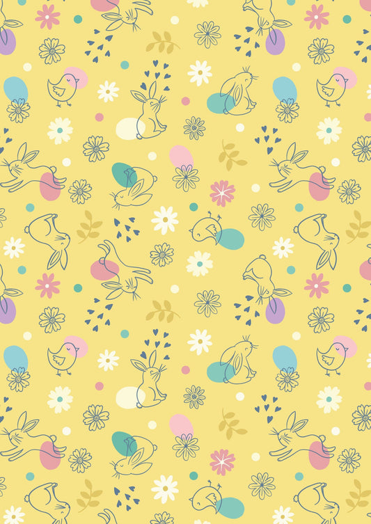 Lewis & Irene Spring Treats Fabric Collection Chicks and Bunnies on Yellow Premium 100% Cotton Quilt Shop Quality Fabrics