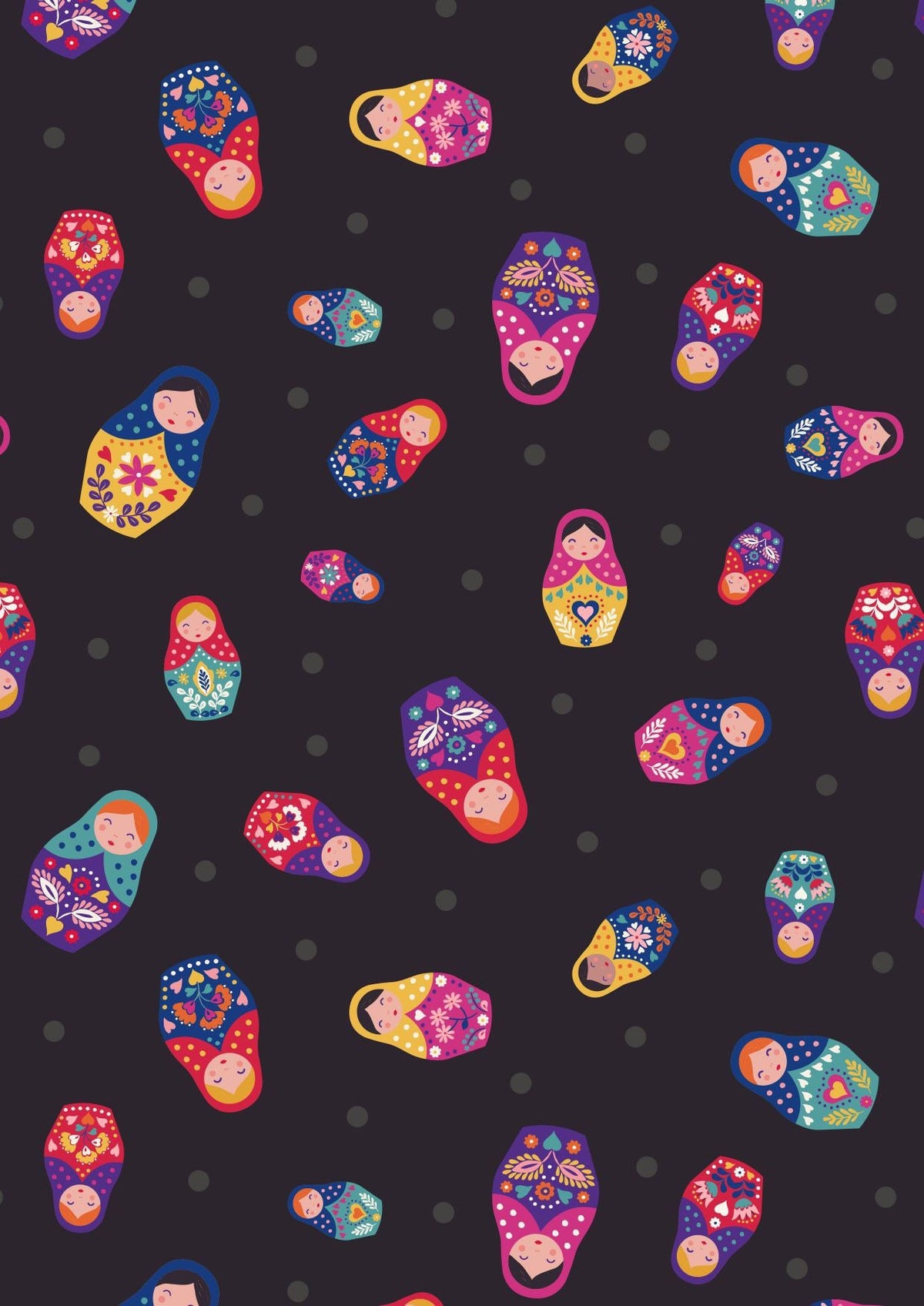 Lewis & Irene Little Matryoshka Fabric Collection Matryoshka on Black A569.3