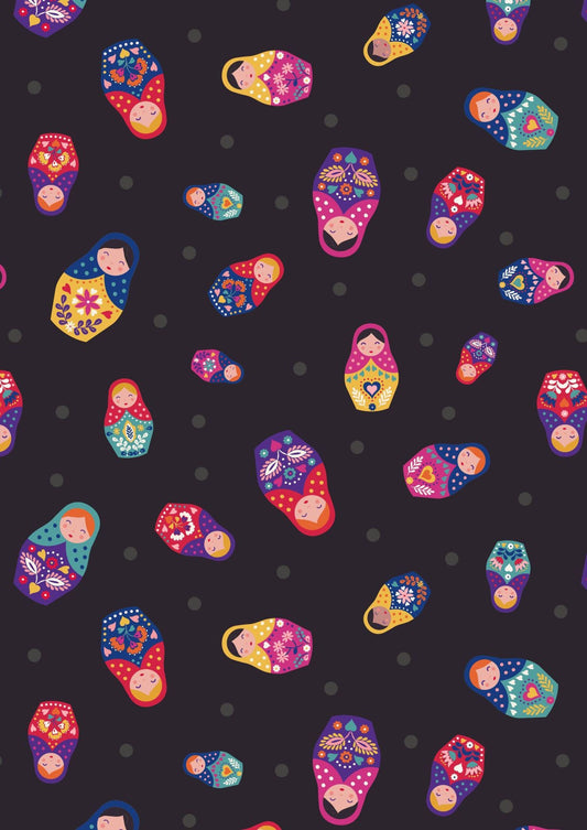 Lewis & Irene Little Matryoshka Fabric Collection Matryoshka on Black A569.3