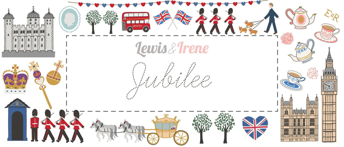 Lewis & Irene Jubilee Fabric Collection Union Jack Hearts on Black A345.3