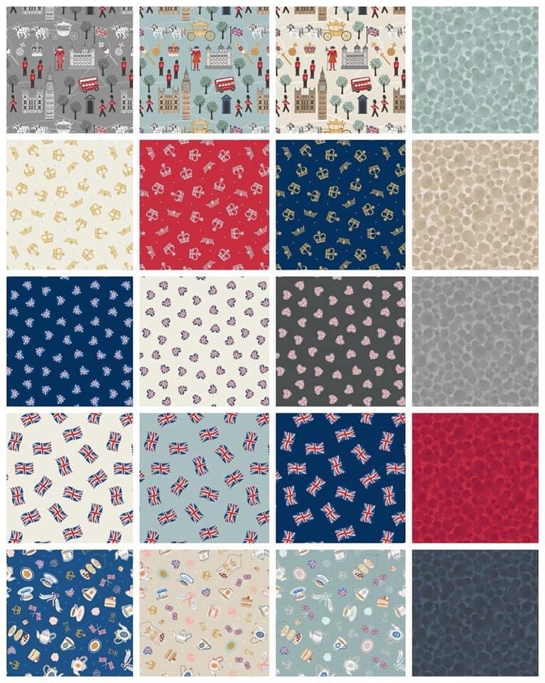 Lewis & Irene Jubilee Fabric Collection Union Jack Hearts on Black A345.3