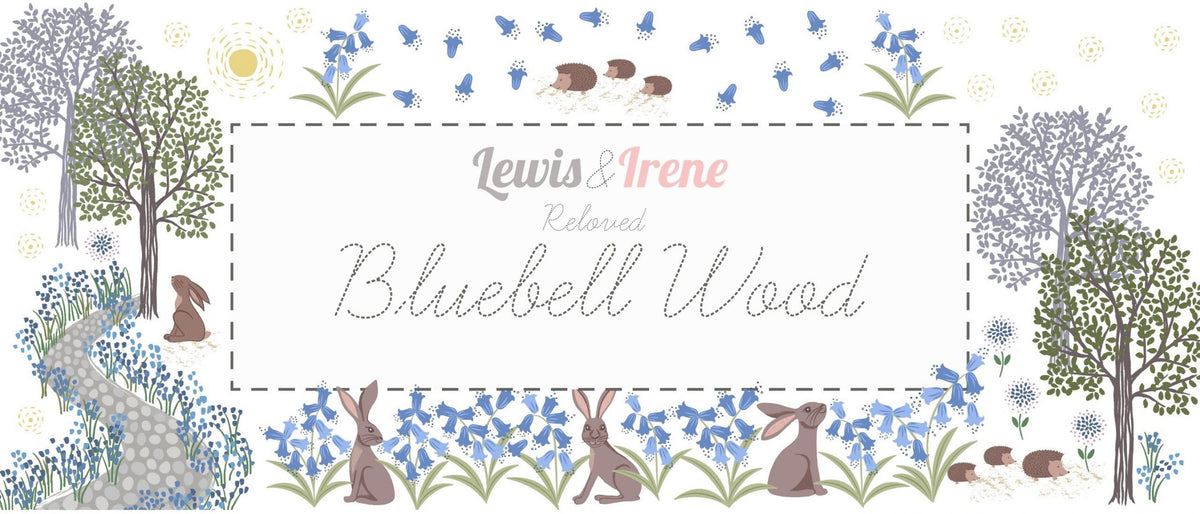 Lewis & Irene Bluebell Wood Reloved Fabric Collection Scattered Bluebells on Sage A637.2