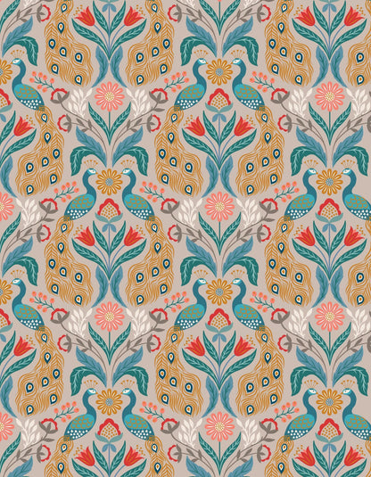 Lewis & Irene Wintertide Fabric Collection Metallic Copper Peacocks on Linen Premium 100% Cotton Quilt Shop Quality Fabrics