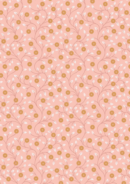 Lewis & Irene Wintertide Fabric Collection Metallic Copper Flowers on Pink Premium 100% Cotton Quilt Shop Quality Fabrics