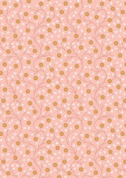 Lewis & Irene Wintertide Fabric Collection Metallic Copper Flowers on Pink Premium 100% Cotton Quilt Shop Quality Fabrics