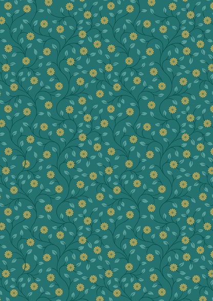 Lewis & Irene Wintertide Fabric Collection Metallic Gold Flowers on Green Premium 100% Cotton Quilt Shop Quality Fabrics