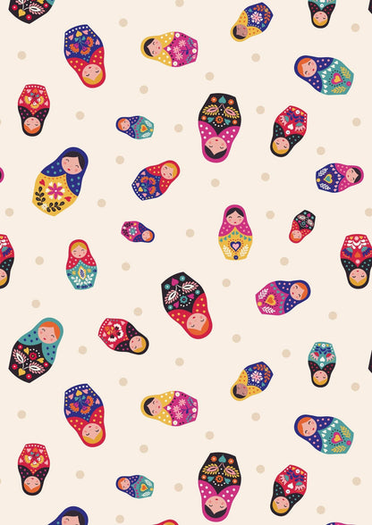 Lewis & Irene Little Matryoshka Fabric Collection Matryoshka on Cream 566.1