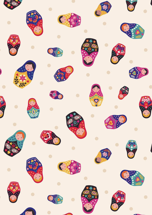 Lewis & Irene Little Matryoshka Fabric Collection Matryoshka on Cream 566.1