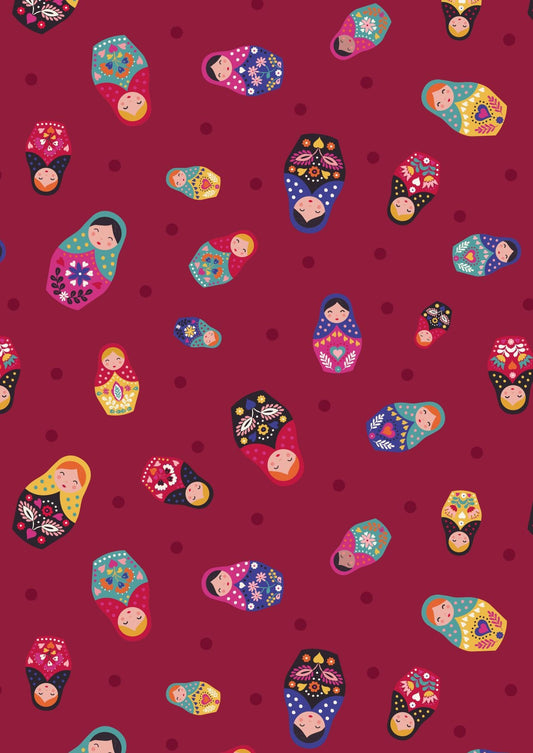 Lewis & Irene Little Matryoshka Fabric Collection Matryoshka on Dark Red A566.2