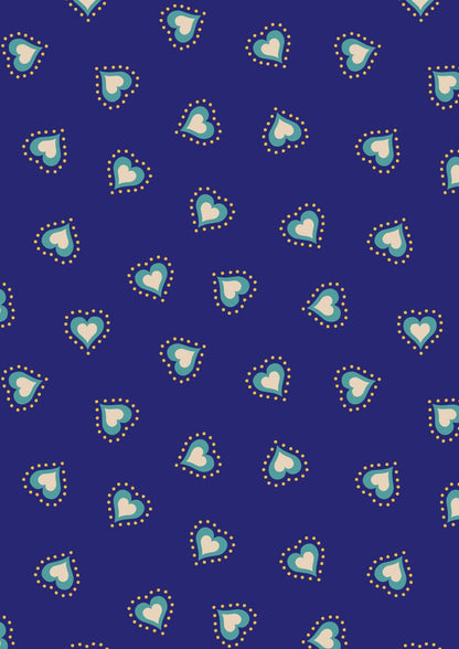 Lewis & Irene Little Matryoshka Fabric Collection Hearts on Blue A568.2
