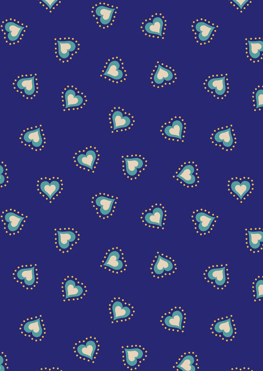 Lewis & Irene Little Matryoshka Fabric Collection Hearts on Blue A568.2