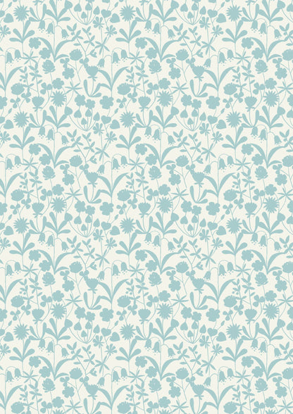 Lewis & Irene Bluebell Wood Reloved Fabric Collection Floral Silhouette on Duck Egg A129.1