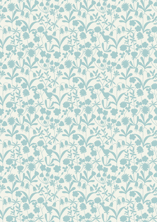 Lewis & Irene Bluebell Wood Reloved Fabric Collection Floral Silhouette on Duck Egg A129.1