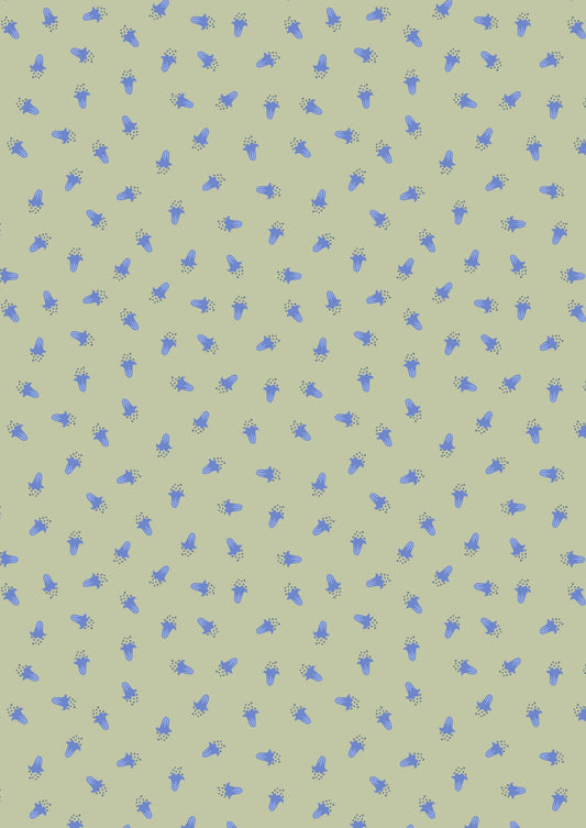 Lewis & Irene Bluebell Wood Reloved Fabric Collection Scattered Bluebells on Sage A637.2