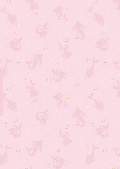 Lewis & Irene Moontide Fabric Collection Metallic Gold Mermaid Silhouettes on Pink Premium 100% Cotton Quilt Shop Quality Fabrics