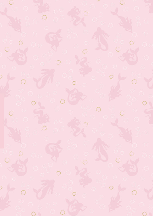 Lewis & Irene Moontide Fabric Collection Metallic Gold Mermaid Silhouettes on Pink Premium 100% Cotton Quilt Shop Quality Fabrics