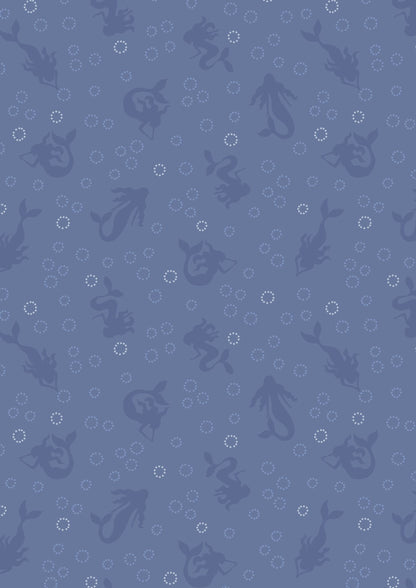 Lewis & Irene Moontide Fabric Collection Metallic Silver Mermaid Silhouettes on Blue Premium 100% Cotton Quilt Shop Quality Fabrics