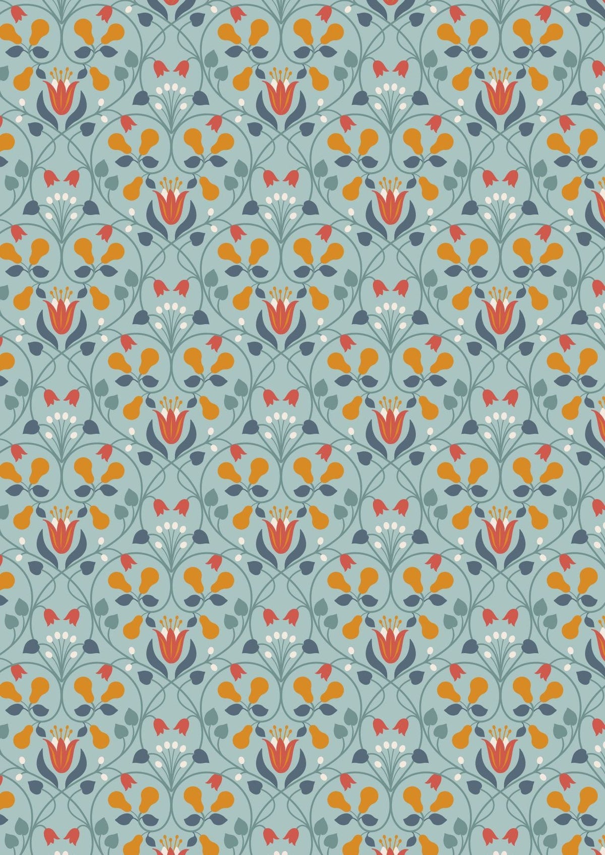 Lewis & Irene Wintertide Fabric Collection Metallic Copper Pear Hearts on Duck Egg Premium 100% Cotton Quilt Shop Quality Fabrics
