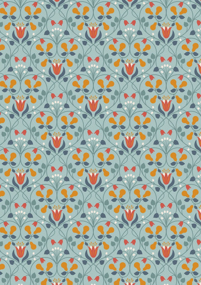 Lewis & Irene Wintertide Fabric Collection Metallic Copper Pear Hearts on Duck Egg Premium 100% Cotton Quilt Shop Quality Fabrics