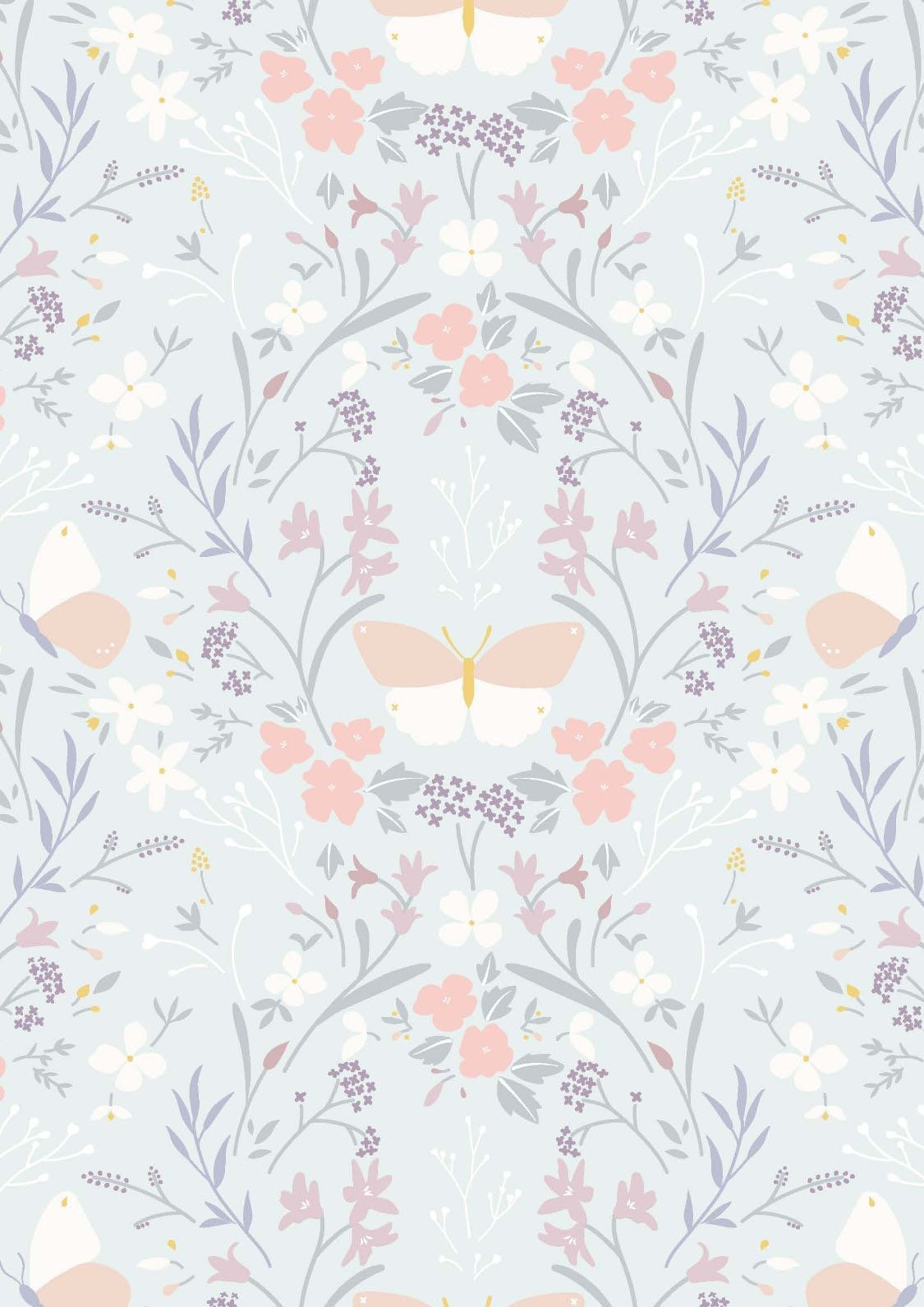 Lewis & Irene Heart of Summer Fabric Collection Floral Gathering on Duck Egg Blue CC1.2