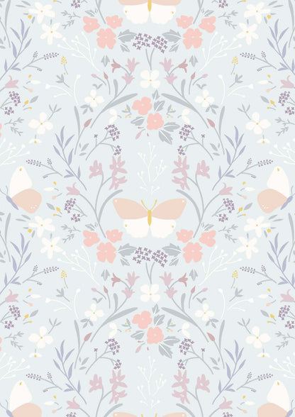 Lewis & Irene Heart of Summer Fabric Collection Floral Gathering on Duck Egg Blue CC1.2