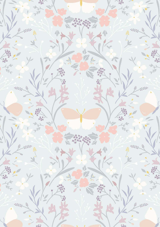 Lewis & Irene Heart of Summer Fabric Collection Floral Gathering on Duck Egg Blue CC1.2
